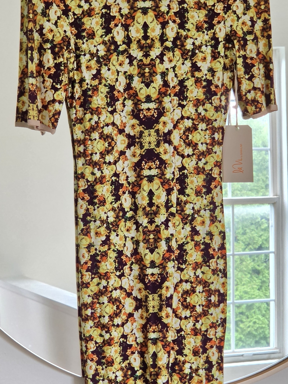 Anthropologie Sum&Levi Yellow And Brown Sheath Floral  Bodycon Midi Dress Zip XS